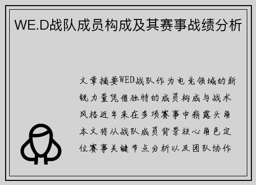 WE.D战队成员构成及其赛事战绩分析